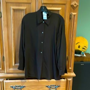 Silk rayon button down blouse.  Laura Ashley, chocolate brown
